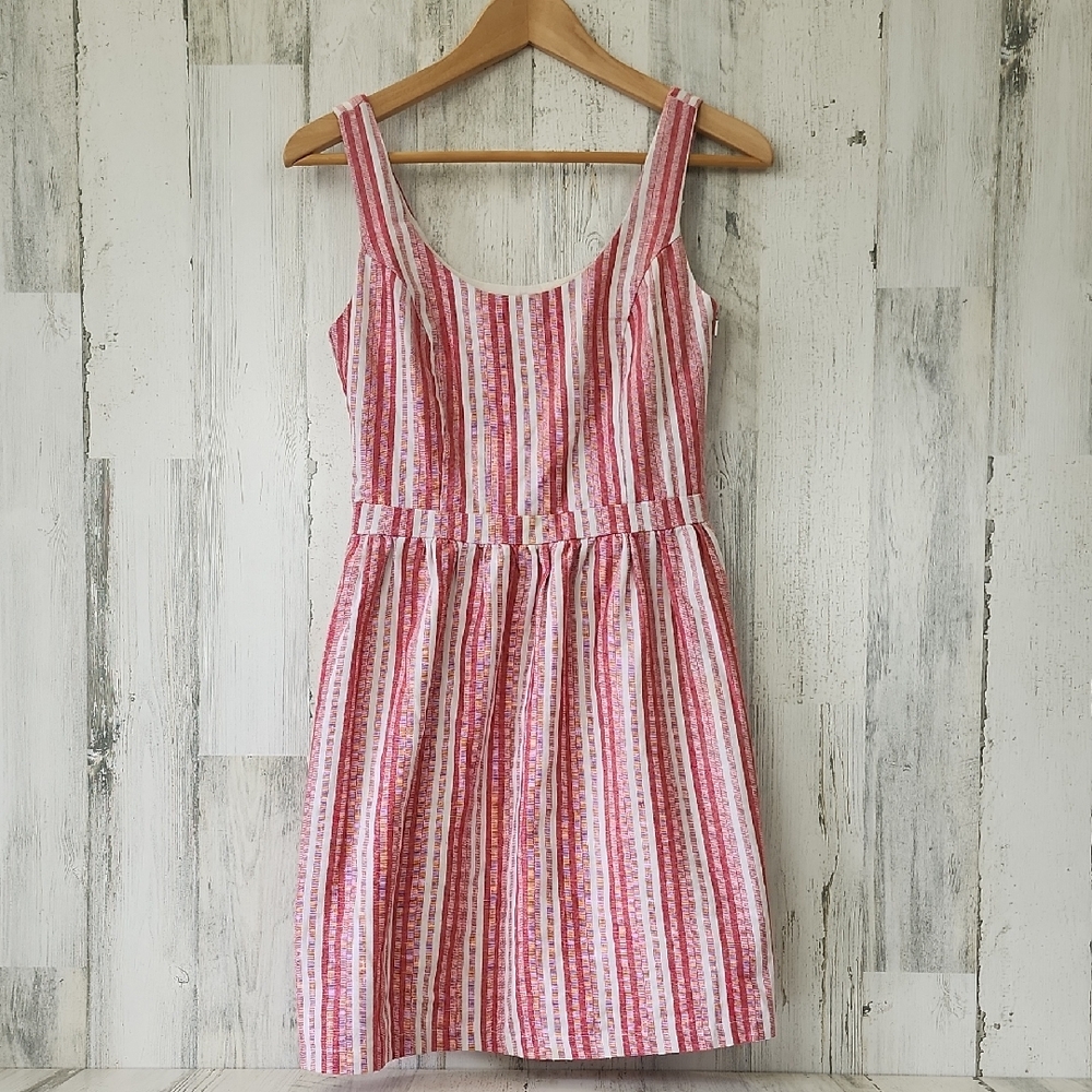 The Letter Red White Striped Sundress Linen Blend Fully Lined Size XS